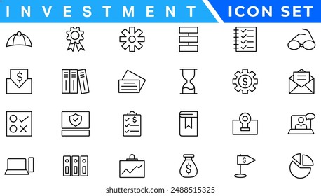 Investment Line Editable Icons set. Vector illustration in modern thin line style of business related icons: types of investments, economics, profit, savings, and more. Isolated on white