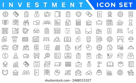 Investment Line Editable Icons set. Vector illustration in modern thin line style of business related icons: types of investments, economics, profit, savings, and more. Isolated on white