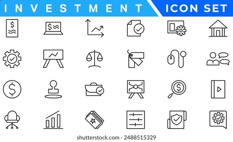 Investment Line Editable Icons set. Vector illustration in modern thin line style of business related icons: types of investments, economics, profit, savings, and more. Isolated on white