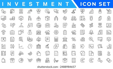 Investment Line Editable Icons set. Vector illustration in modern thin line style of business related icons: types of investments, economics, profit, savings, and more. Isolated on white