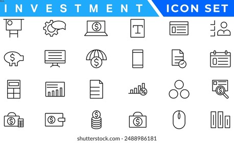 Investment Line Editable Icons set. Vector illustration in modern thin line style of business related icons: types of investments, economics, profit, savings, and more. Isolated on white