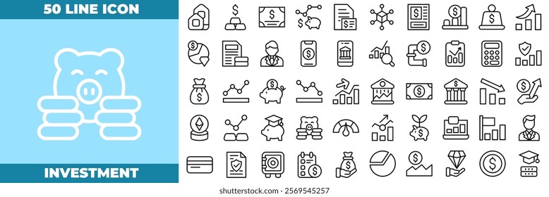 Investment Line Editable Icons set. Vector illustration in modern thin line style of investment icons: cash, saving, financial goal, profit, budget, mutual fund, earning, etc