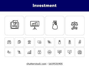 Investment line icon set. Cash, interest rate, loan, graph. Business concept. Can be used for topics like finance, startup, banking, reports