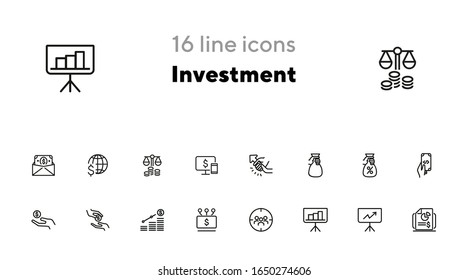 Investment line icon set. Cash, interest rate, loan, graph. Business concept. Can be used for topics like finance, startup, banking, reports