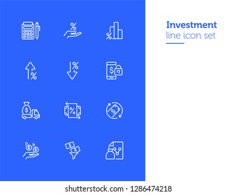 Investment line icon set. Encashment car, income, graph. Money concept. Can be used for topics like finance management, profit, banking