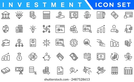 Investment line icon set. Investment, Profit, Asset, Investor, Portfolio, Dividend, Capital, Risk, Inflation icons vector