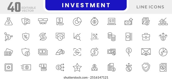 Investment line icon set.  Investment, profit, asset, investor, portfolio, dividend, capital, risk, money, finance, payment, business, profit line icon set. UI thin line icon pack. 