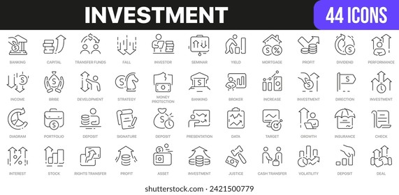 Investment line icons collection. UI icon set in a flat design. Excellent signed icon collection. Thin outline icons pack. Vector illustration EPS10