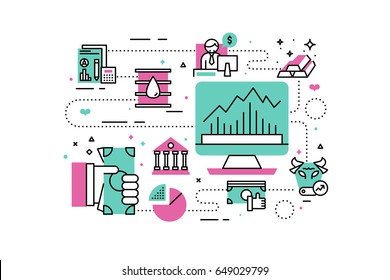 Investment line icons illustration. Design in modern style with related icons ornament concept for website, app, web banner.