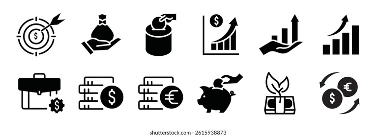 Investment line icons, such as economy, financial growth, profit and more. Vector illustration. Easily changes to any color.