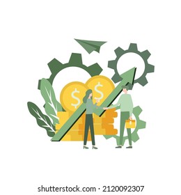 investment manager, woman and man business owner handshake for business deal, creating value of money. vector design illustrations for banner, flyer, website.