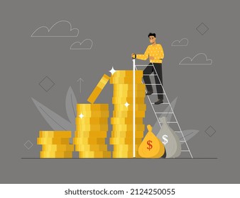 Investment measurement or benchmark abstract concept. Return on investment indicator. Entrepreneur receives large profit or income. Wealth and money. Cartoon contemporary flat vector illustration