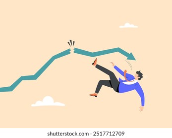 Investment mistakes cause businessmen to lose their income and fall off the rising but falling chart
