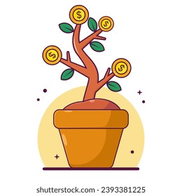 Investment money illustration. investment plant growing, business and finance icon concept white background