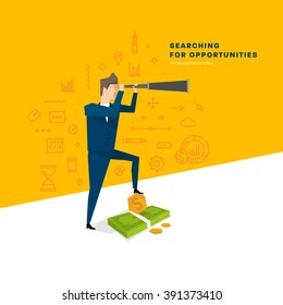 Investment and Money Management Business Concept. Vector Illustration. Flat Style Thin Line Icons.