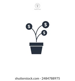 Investment, Money tree plant with coin dollar Icon. Business Financial theme symbol vector illustration isolated on white background