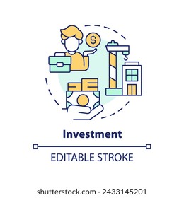 Investment multi color concept icon. Fund management, capital gain. Stock market, investor business. Round shape line illustration. Abstract idea. Graphic design. Easy to use in brochure, booklet