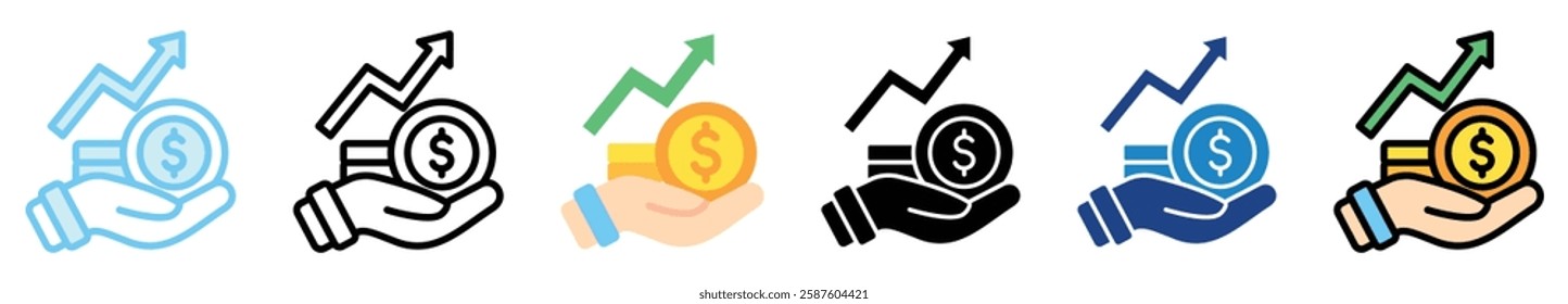 Investment multi style, mini illustration icon. outline, flat, glyph, line color. For UI, UX, app and web, digital or print. For  education, business, economy, financial theme.