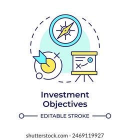 Investment objectives multi color concept icon. Portfolio strategy, income generation. Round shape line illustration. Abstract idea. Graphic design. Easy to use in infographic, presentation