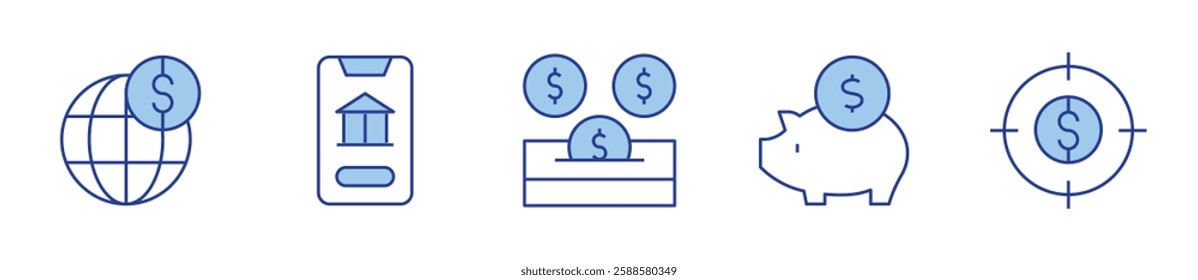 investment, online banking, savings, stock market, target. Banking Icon vector illustration. Line Duotone style. Editable stroke.