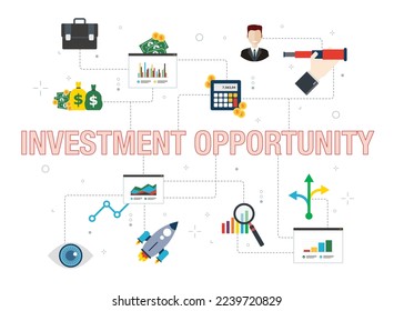 Investment opportunity, business visionary, growth vision and finance decision. Flat design icons in vector illustration.