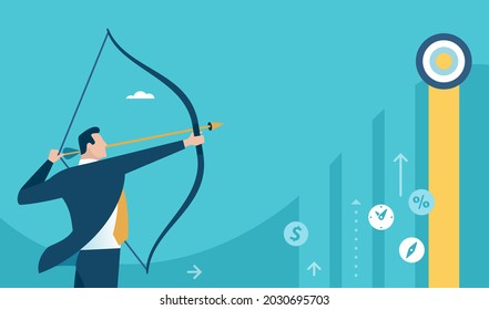 Investment Opportunity. The Businessman Aims At The Target. Concept Business Vector Illustration.