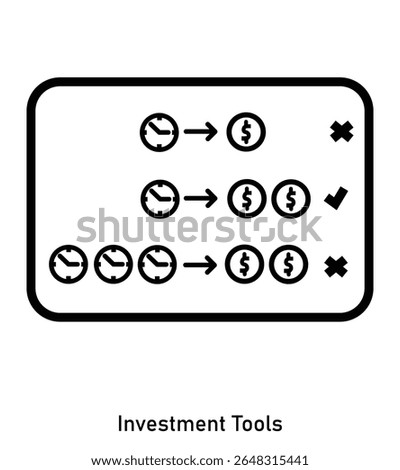 Investment options comparison with time and profit outcomes icon