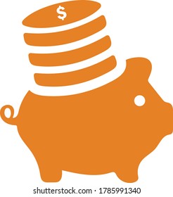 Investment, orange piggy bank icon