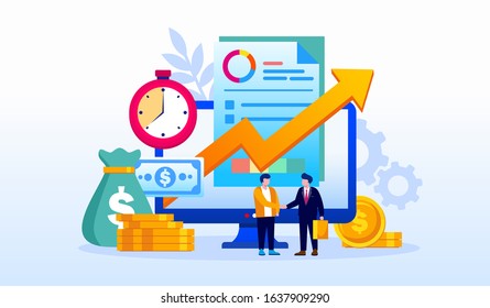 Investment partnership, startup investor, target achievement, landing page website illustration flat vector template 