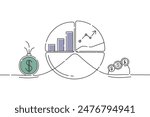 Investment pie chart asset allocation for diversification, financial percentage distribution, budget or marketing analysis chart diagram concept, doodle flat line art illustration