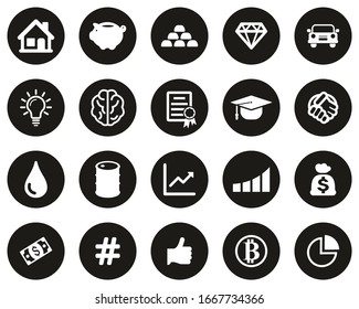 Investment Plan Icons White On Black Flat Design Circle Set Big