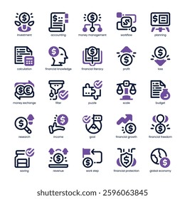 Investment Planning Icon pack for your website, mobile, presentation, and logo design. Investment Planning Icon dual tone design. Vector graphics illustration and editable stroke.