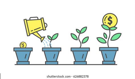 Investment Plant And Growth. Planting And Growing Money In Pot.