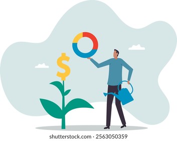 Investment portfolio, asset allocation to build passive income, wealth management or mutual fund planning, investment growth.business concept.flat character.