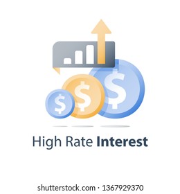 Investment portfolio growth, revenue increase, financial performance report, income improvement strategy, ascending chart, interest rate, earn more money, multiply capital, asset allocation