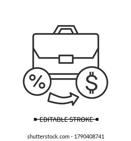 Investment Portfolio Icon. Personal Capital And Business Loan Linear Pictogram With Dollar Sign. Concept Of Money Growth And Private Investment Instruments. Editable Stroke Vector Illustration