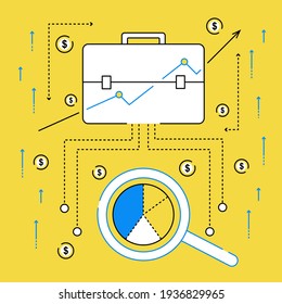 Investment portfolio and pie chart. Vector illustration in flat style.