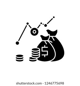 Investment profit black icon, vector sign on isolated background. Investment profit concept symbol, illustration 