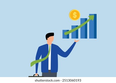 Investment profit growth, businessman investor filled with strong belief holding a large upward trend in profit growth.