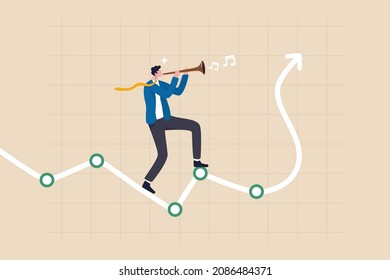 Investment profit growth, monetary policy to control economic, market domination or manipulation concept, smart businessman snake charmer playing flute on investment graph to make arrow rising up.