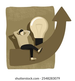 Investment profit growth and money making to get rich or increase earning - businessman sitting on big rising profit growth graph. Neutral colors