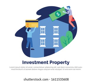 Investment property buyer and seller banner background vector illustration, web banner design, discount card, promotion, flyer layout, ad, advertisement, printing media.