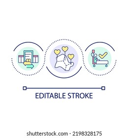 Investment In Public Hospitals Loop Concept Icon. Public Health Care System Improvement Abstract Idea Thin Line Illustration. Isolated Outline Drawing. Editable Stroke. Arial Font Used