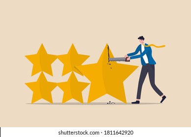 Investment rating downgrade, credit score of mortgage or bond or corporate loan concept, businessman credit score staff sawing star to downgrade or reduce score.