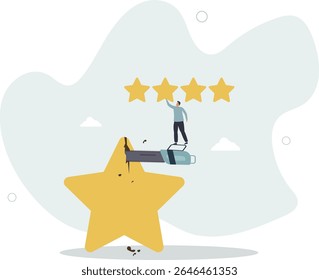 Investment rating downgrade, credit score of mortgage or bond or corporate loan concept. character life .