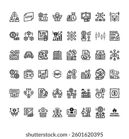 Investment related  icons set with various symbols and elements in a doodle style
