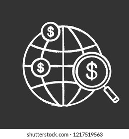 Investment research chalk icon. Crowdfunding. International investing and financing. Global trade, investment and development. Isolated vector chalkboard illustration