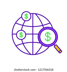 Investment research color icon. Crowdfunding. International investing and financing. Global trade, investment and development. Isolated vector illustration