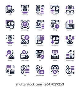 Investment Review Icon pack for your website, mobile, presentation, and logo design. Investment Review Icon dual tone design. Vector graphics illustration and editable stroke.