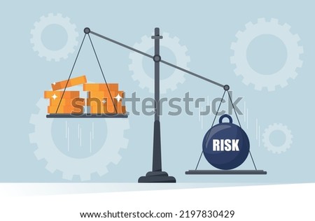Investment risk concept. Money and weight on scales. Financial literacy, opportune deals and investment methods. Analysis and evaluation, economics and trading. Cartoon flat vector illustration